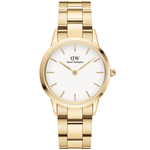 Daniel Wellington Iconic Link Ø28mm DW00100567 analog damklocka med vit urtavla och armband i rostfritt stål