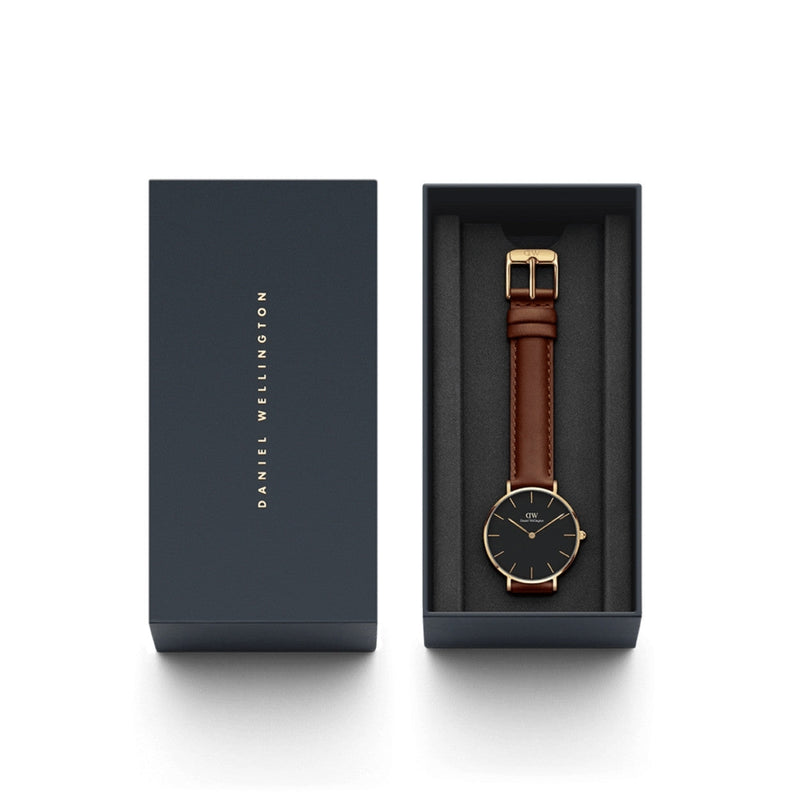 Daniel Wellington Petite St Mawes DW00100548 analog damklocka med svart urtavla och armband i läder