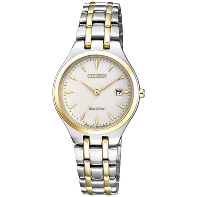 Citizen Elegance EW2484-82B analog damklocka med vit urtavla och armband i rostfritt stål
