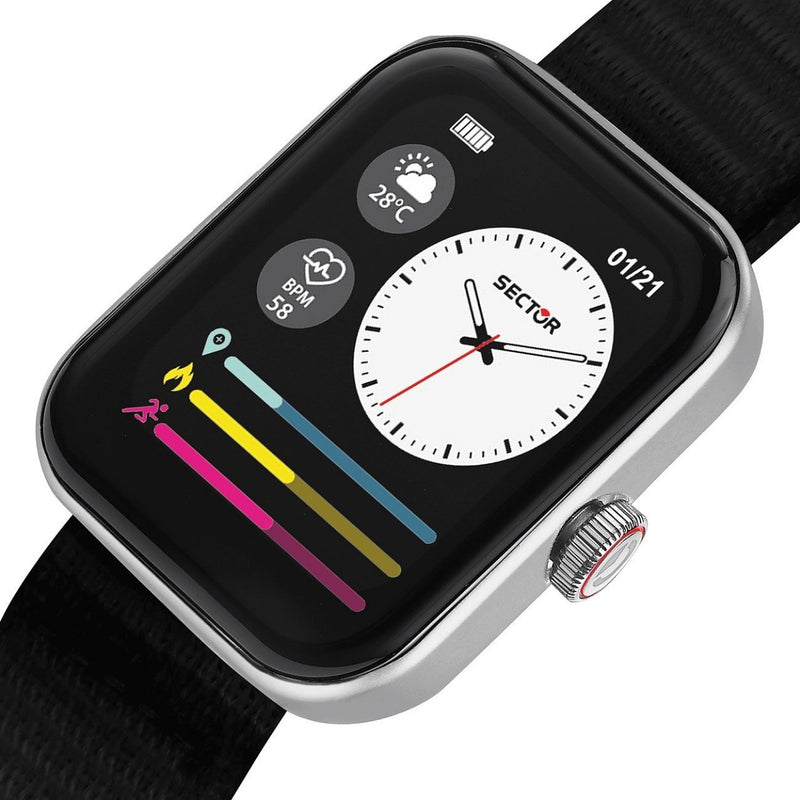 Sector S-03 Pro Smartwatch R3251159003 digital unisexklocka med svart urtavla och armband i textil