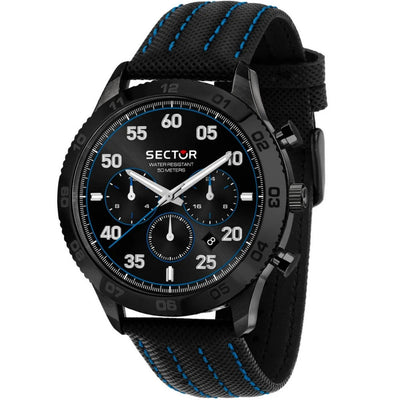 Sector 270 Herrklocka R3251578013 analog unisexklocka med svart urtavla och armband i läder