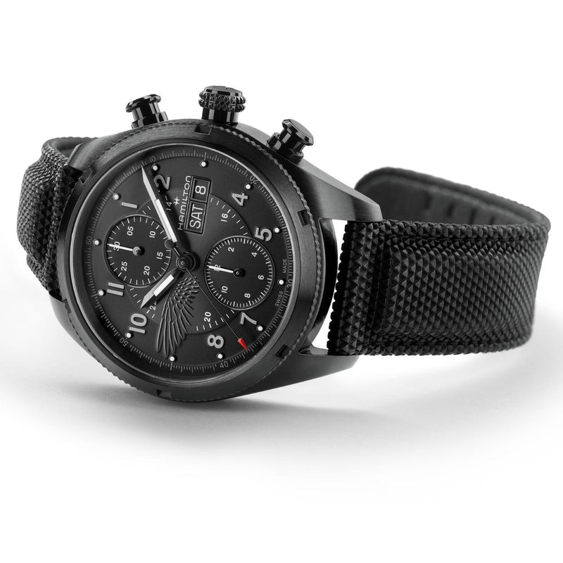 Hamilton Khaki Field Auto Chrono Resident Evil Requie H71636330 analog herrklocka med svart urtavla och armband i gummi