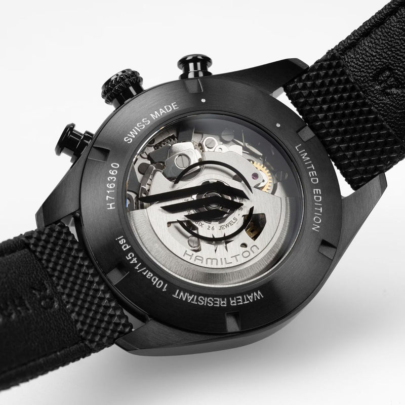 Hamilton Khaki Field Auto Chrono Resident Evil Requie H71636330 analog herrklocka med svart urtavla och armband i gummi