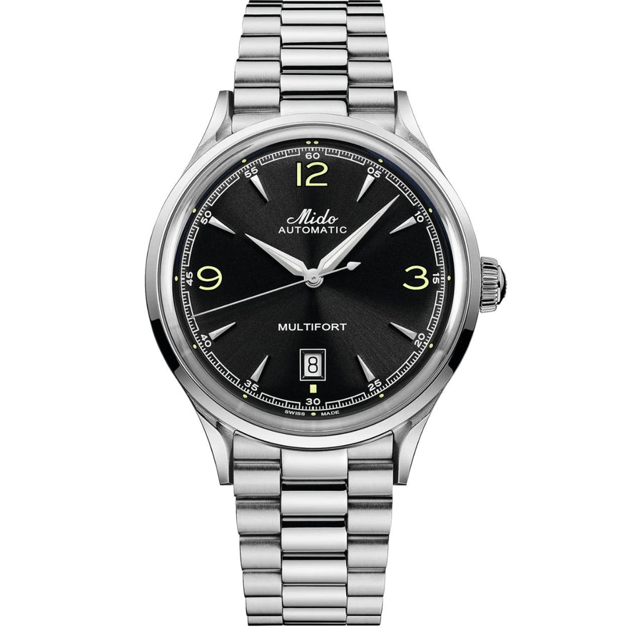 Mido Multifort Powerwind M040.407.11.057.00 analog herrklocka med svart urtavla och armband i rostfritt stål