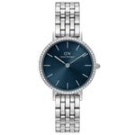 Daniel Wellington Petite Lumine Bezel DW00100664 analog damklocka med mörk blå urtavla och armband i rostfritt stål