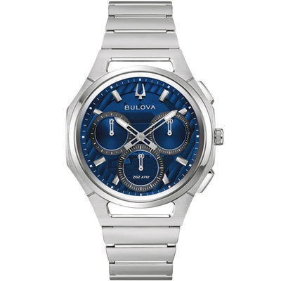 Bulova Curv 96A339 analog herrklocka med blå urtavla och armband i rostfritt stål