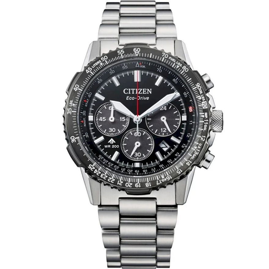 Citizen Promaster Sky CA4664-60E analog herrklocka med svart urtavla och armband i rostfritt stål