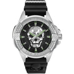 Philipp Plein The Skull PWAAA0121 analog herrklocka med svart urtavla och armband i gummi