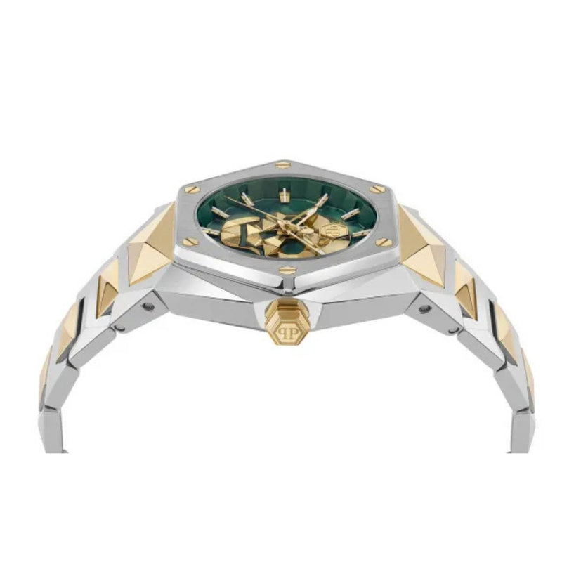Philipp Plein The Skull PWPWA0724 analog herrklocka med grön urtavla och armband i rostfritt stål