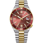Citizen Tsuyosa Shore NJ0234-58X analog herrklocka med rött urtavla och armband i rostfritt stål