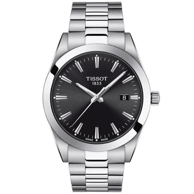 Tissot Gentleman T127.410.11.051.00 analog herrklocka med svart urtavla och armband i rostfritt stål