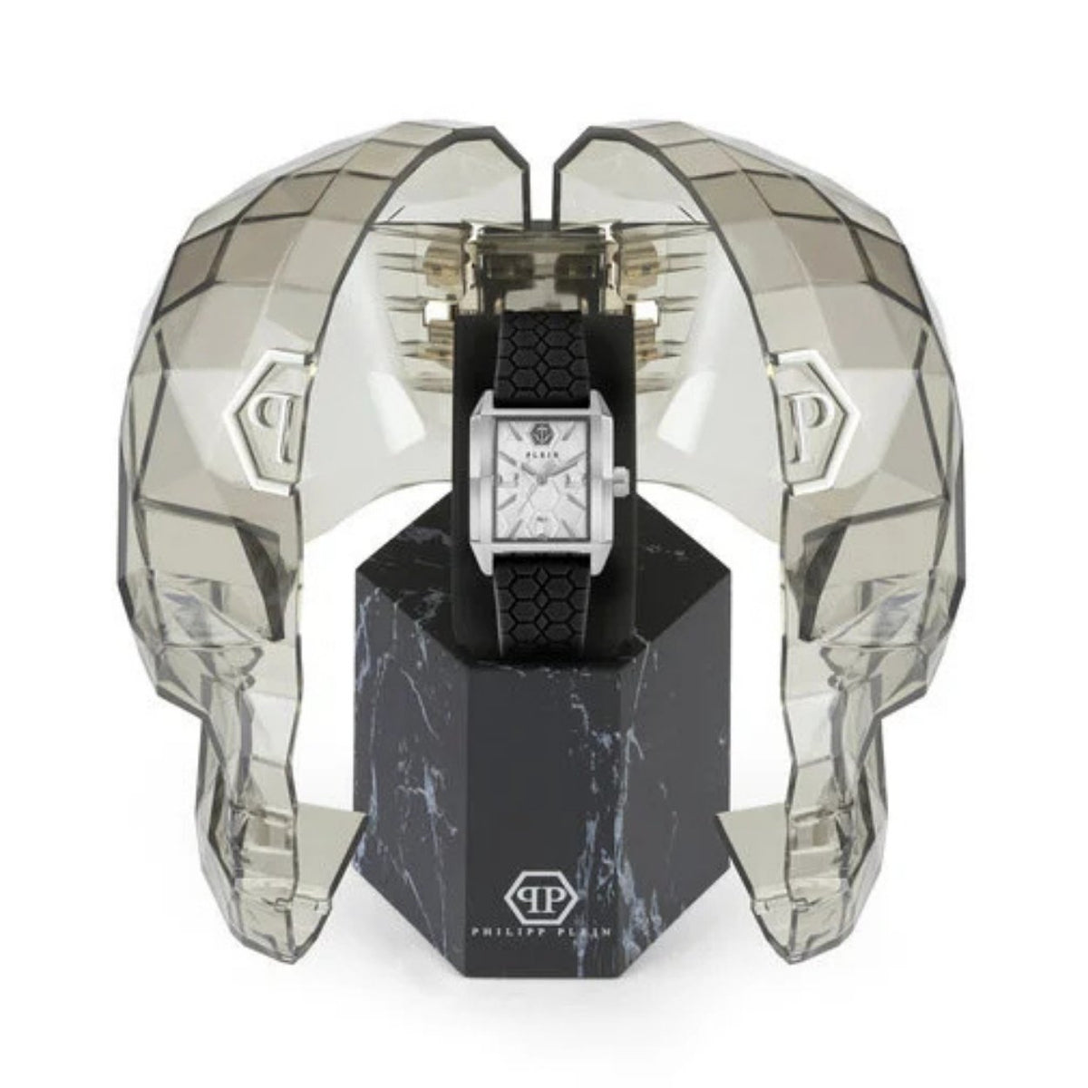 Philipp Plein Offshore PWMAA0122 analog damklocka med silver urtavla och armband i gummi