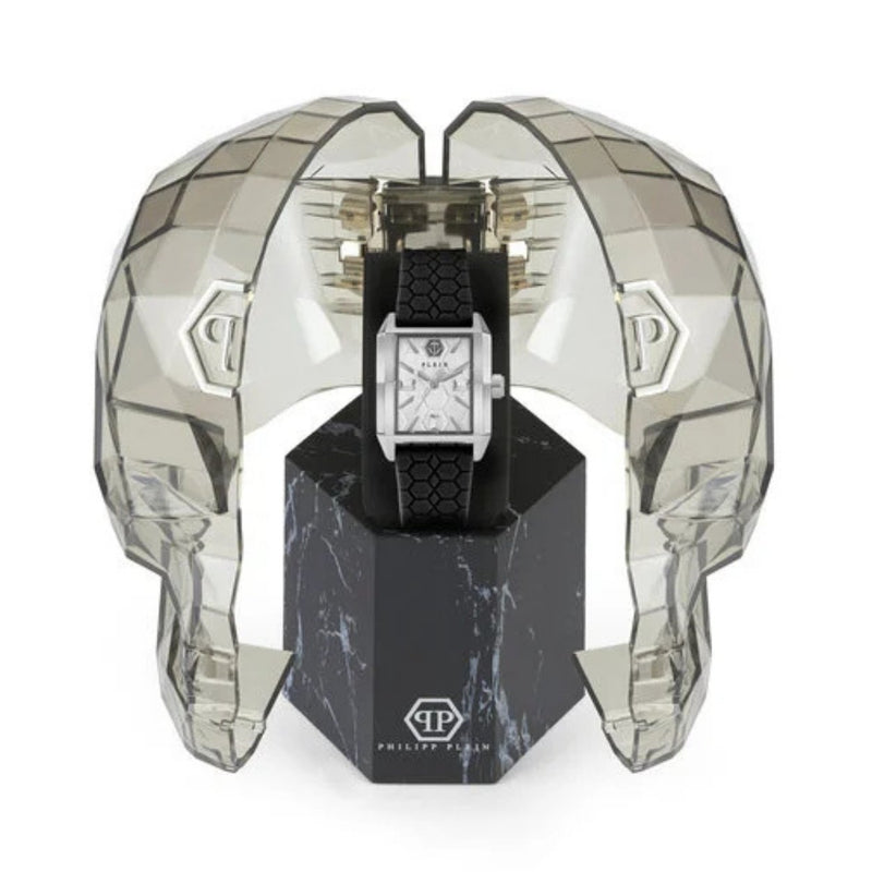 Philipp Plein Offshore PWMAA0122 analog damklocka med silver urtavla och armband i gummi