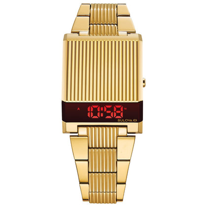 Bulova Computron 97C110 digital herrklocka med guld urtavla och armband i rostfritt stål