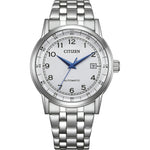 Citizen Automatic Mechanical NJ0210-56A analog herrklocka med vit urtavla och armband i rostfritt stål