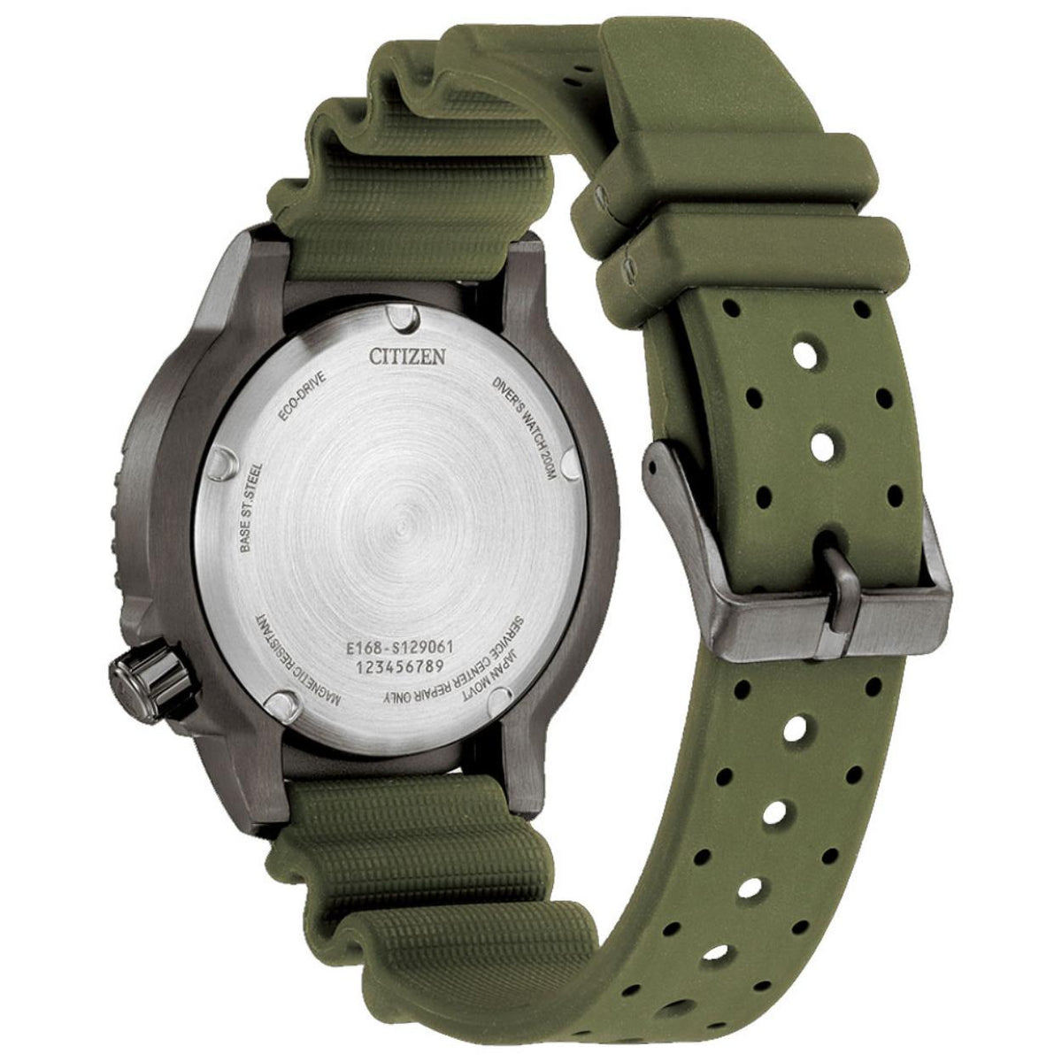 Citizen Promaster Eco-Drive BN0157-11X analog herrklocka med grön urtavla och armband i gummi