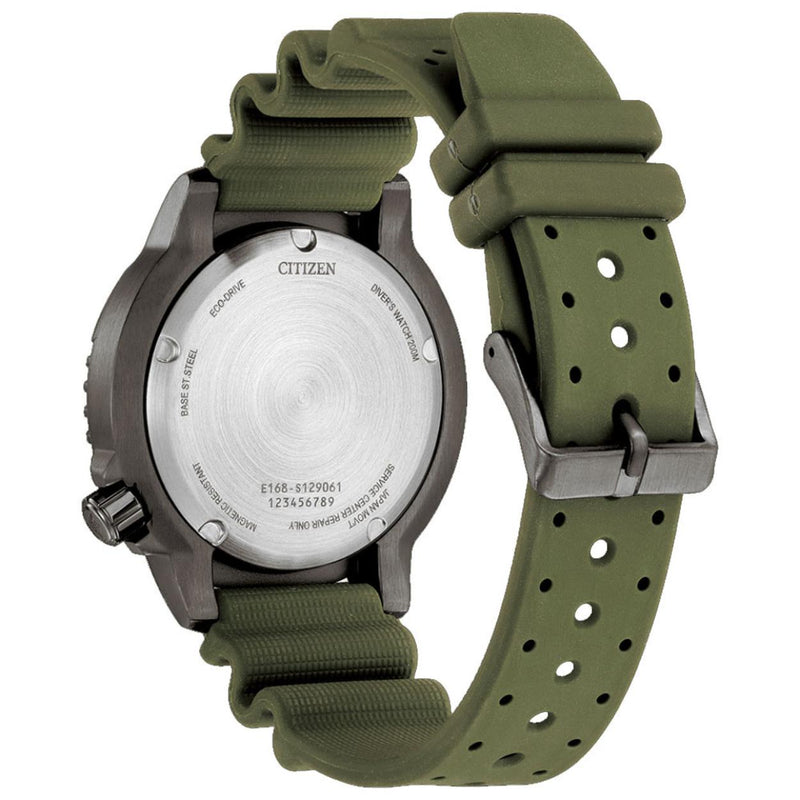 Citizen Promaster Eco-Drive BN0157-11X analog herrklocka med grön urtavla och armband i gummi
