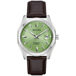 Bulova Surveyor 96B427 analog herrklocka med grön urtavla och armband i läder