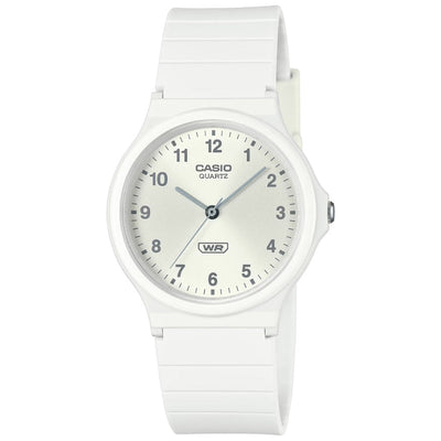 Casio Timeless MQ-24B-7BEF analog unisexklocka med vit urtavla och armband i gummi