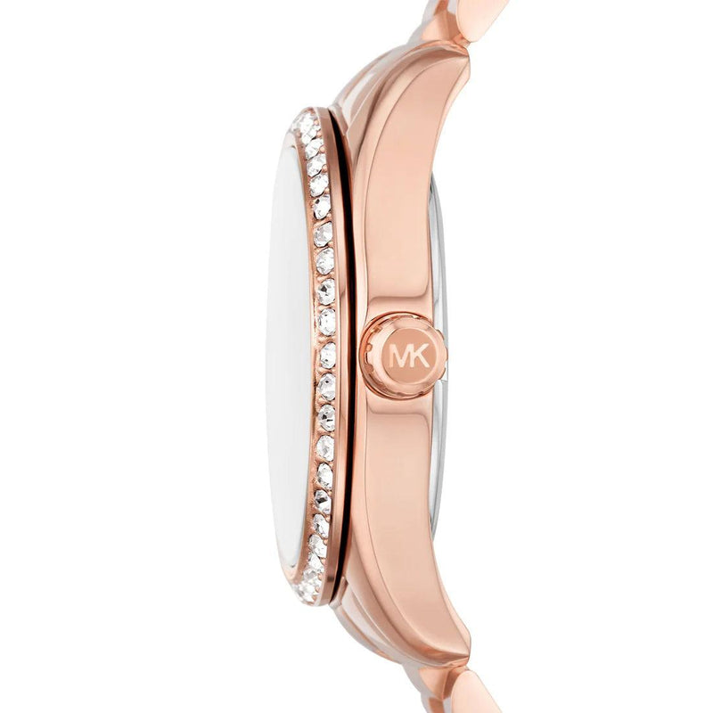 Michael Kors Ø33mm MK7444 analog damklocka med rosa urtavla och armband i rostfritt stål