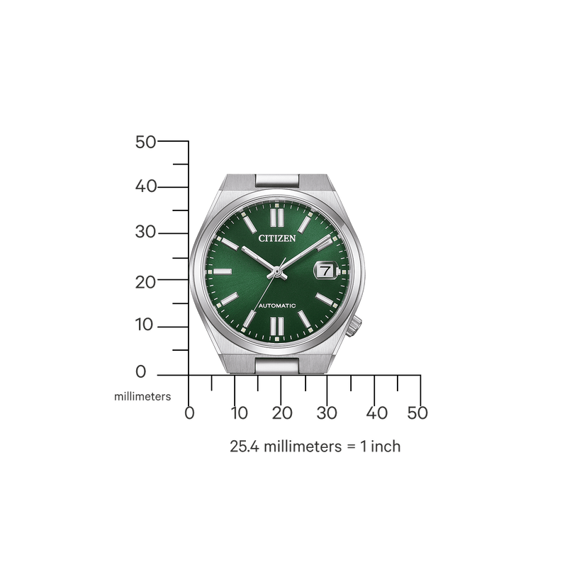 Citizen TSUYOSA NJ0200-50X analog herrklocka med grön urtavla och armband i rostfritt stål