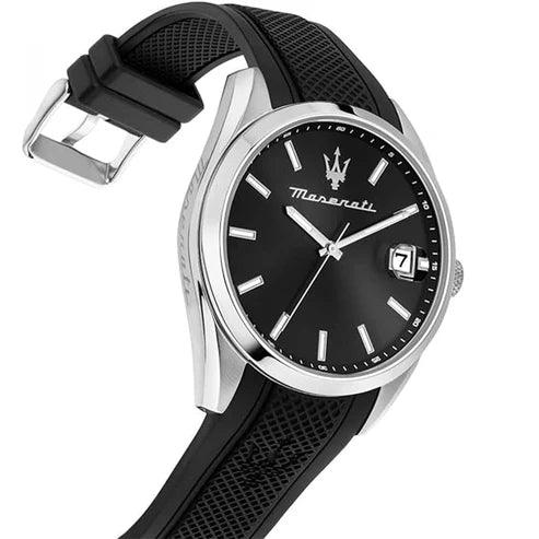 Maserati Attrazione ð43mm R8851151004 analog herrklocka med svart urtavla och armband i gummi