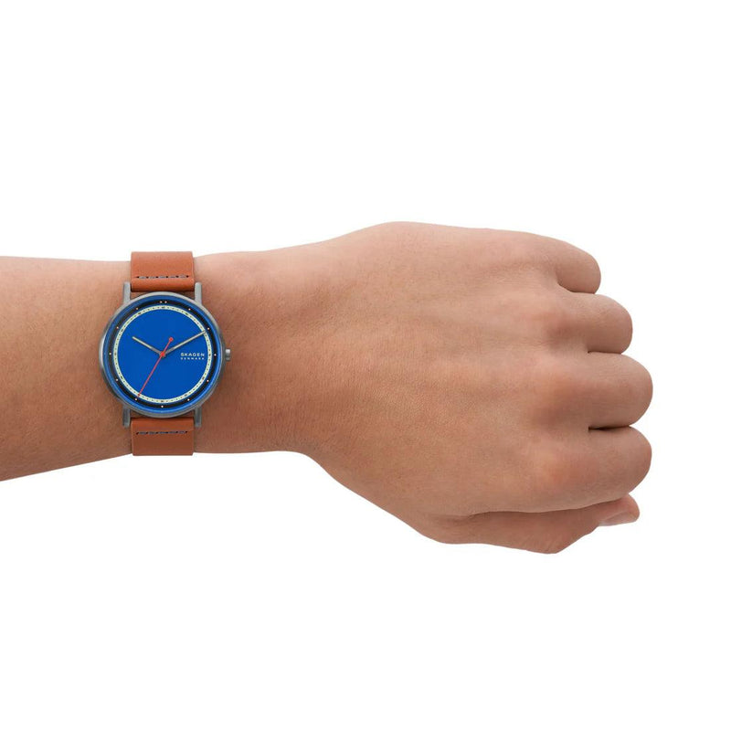 Skagen Signatur Ø40mm SKW6899 analog herrklocka med blå urtavla och armband i läder