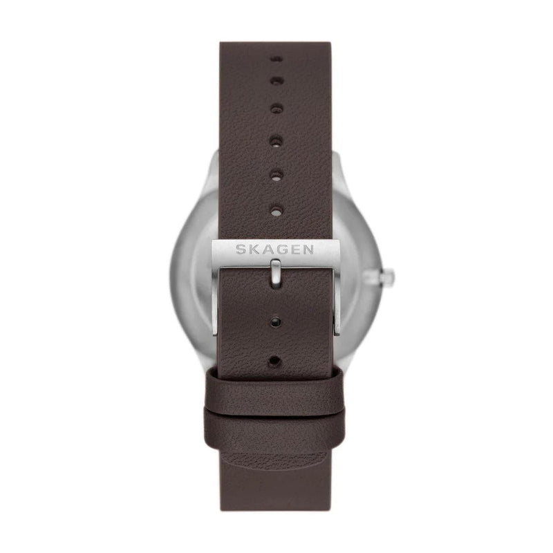 Skagen Sundby Titanium SKW6909 analog herrklocka med grå urtavla och armband i läder
