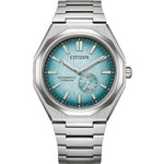 Citizen Zenshin Super-Titanium NK5020-58L analog herrklocka med turkos urtavla och armband i titan