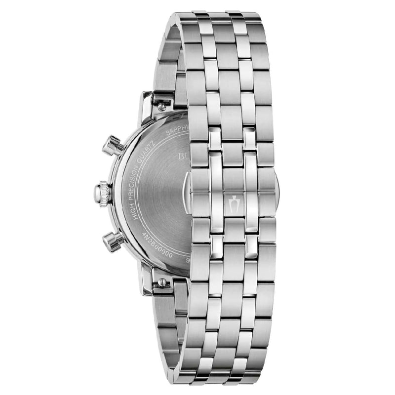 Bulova Classic Kronograf 96B458 analog herrklocka med blå urtavla och armband i rostfritt stål