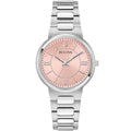 Bulova Classic 96L335 analog damklocka med rosa urtavla och armband i rostfritt stål