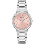 Bulova Classic 96L335 analog damklocka med rosa urtavla och armband i rostfritt stål