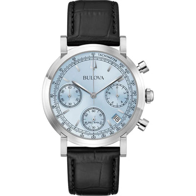 Bulova Classic 96B456 analog herrklocka med blå urtavla och armband i läder