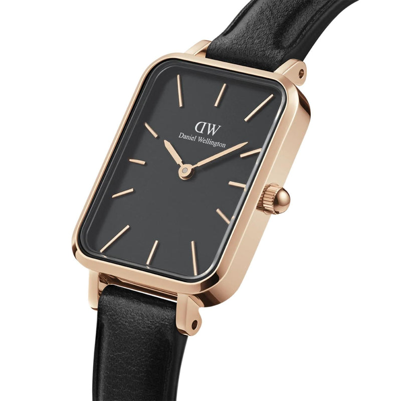 Daniel Wellington Quadro Pressed DW00100435 analog damklocka med svart urtavla och armband i läder