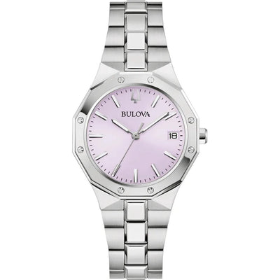 Bulova Classic 96M170 analog damklocka med rosa urtavla och armband i rostfritt stål