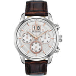 Bulova Sutton 96B309 analog herrklocka med vit urtavla och armband i läder