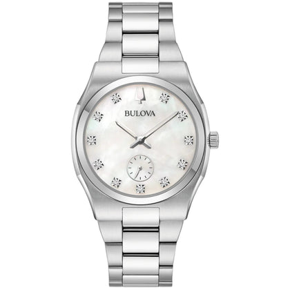 Bulova Surveyor 96P242 analog damklocka med silver urtavla och armband i rostfritt stål