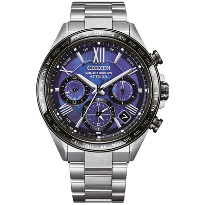Citizen Satellite Wave GPS CC4075-50L analog herrklocka med blå urtavla och armband i titan