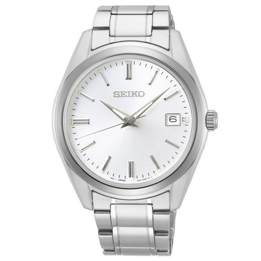 Seiko New Link SUR307P1 analog herrklocka med vit urtavla och armband i rostfritt stål