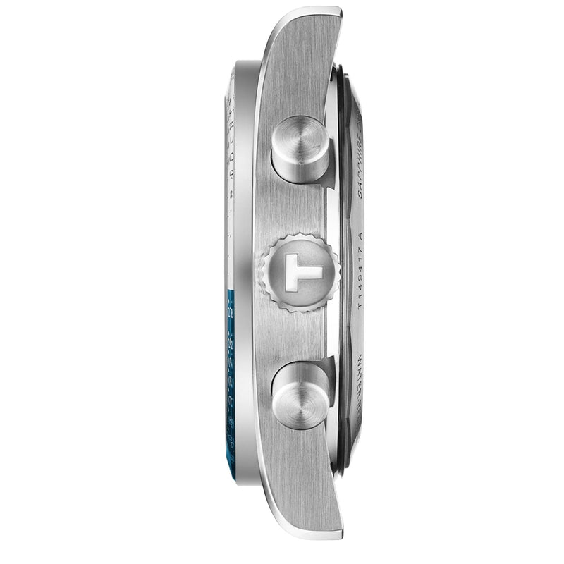 Tissot PR516 Kronograf T149.417.11.041.00 analog herrklocka med blå urtavla och armband i rostfritt stål