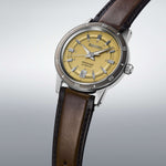 Seiko 60's Presage SRPL75J1 analog herrklocka med gul urtavla och armband i läder