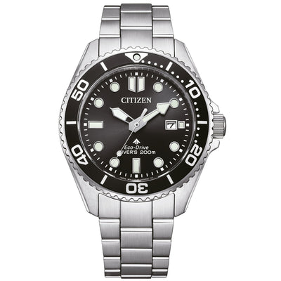 Citizen Promaster Eco-Drive BN0261-51E analog herrklocka med svart urtavla och armband i rostfritt stål