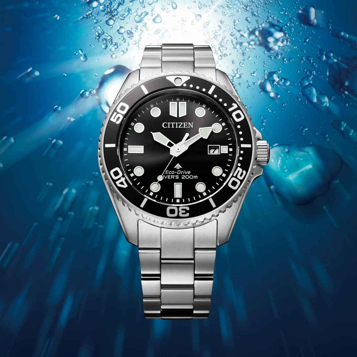 Citizen Promaster Eco-Drive BN0261-51E analog herrklocka med svart urtavla och armband i rostfritt stål