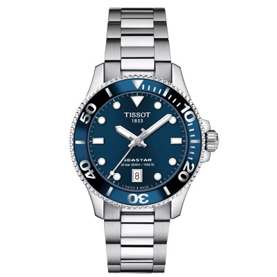 Tissot Seastar 1000 T120.210.11.041.00 analog herrklocka med blå urtavla och armband i rostfritt stål