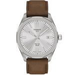 Tissot PRC 100 Solar T151.422.16.031.00 analog herrklocka med silver urtavla och armband i läder