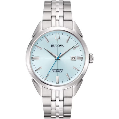 Bulova Sutton 96B423 analog herrklocka med turkos urtavla och armband i rostfritt stål
