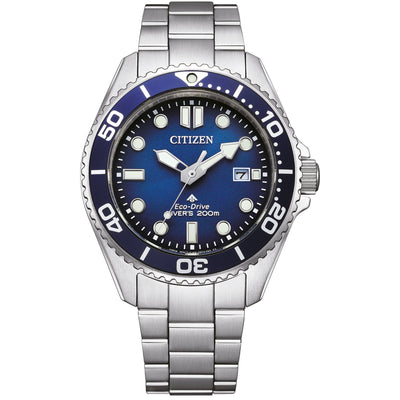 Citizen Promaster Eco-Drive Diver 200M BN0260-54L analog herrklocka med blå urtavla och armband i rostfritt stål