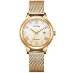Citizen Elegance EW2623-70P analog damklocka med beige urtavla och armband i rostfritt stål