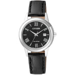 Citizen Eco-Drive FE1081-08E analog damklocka med svart urtavla och armband i läder