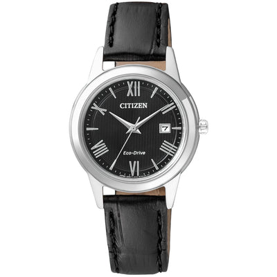 Citizen Eco-Drive FE1081-08E analog damklocka med svart urtavla och armband i läder